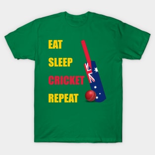 Eat Sleep Cricket Repeat Australia Flag Cricket Bat T-Shirt